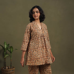 Brown Pedana Natural Dyed Block Print Kalamkari Co-ord Set 
