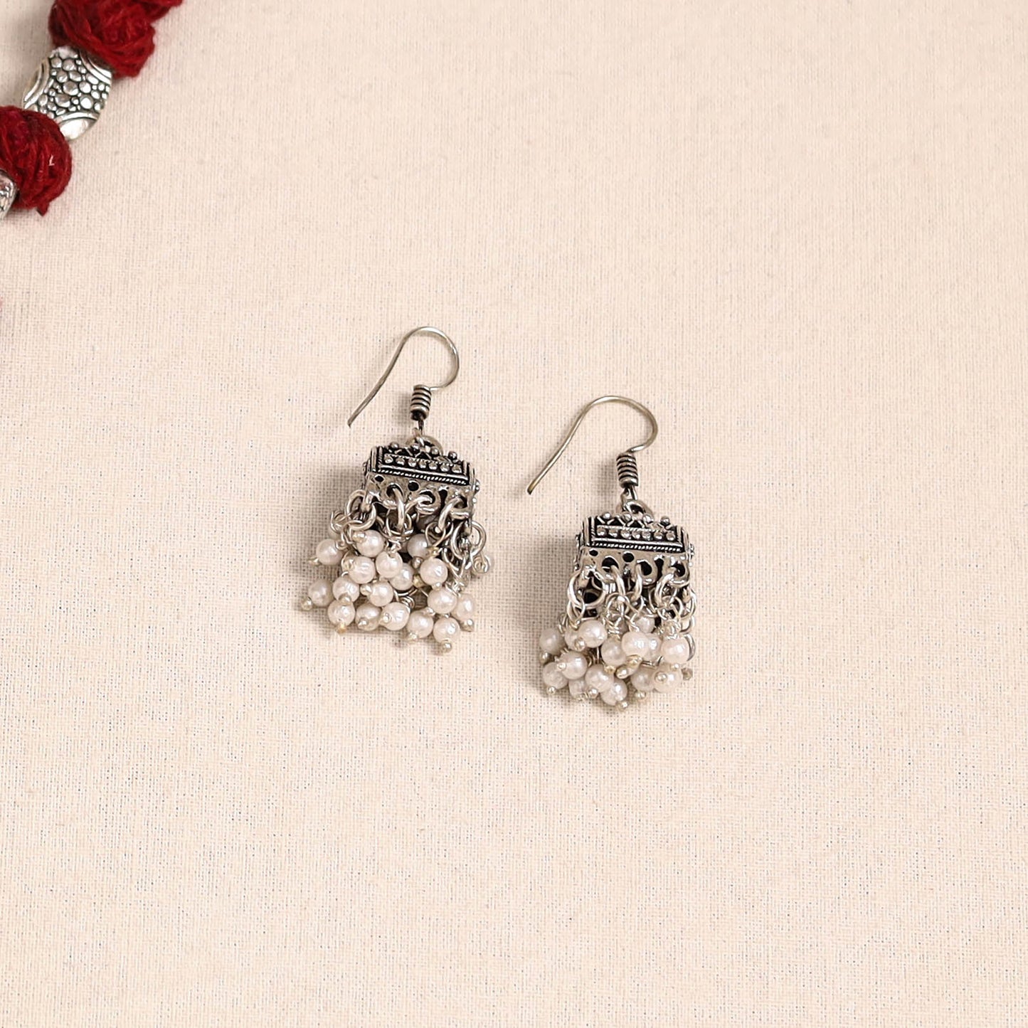 Red German Silver Thread Beads Necklace Set