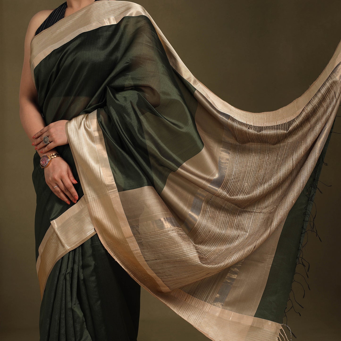 Green - traditional mulberry silk handloom saree 54
