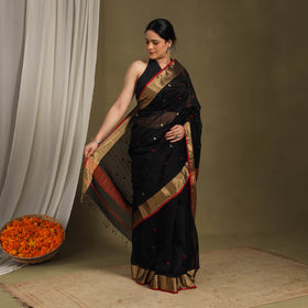 Black - traditional handloom triangle buti silk maheshwari