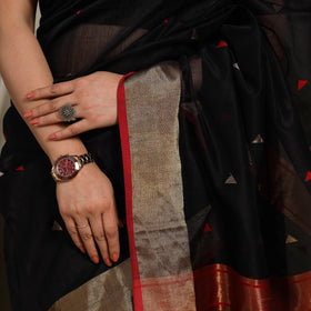 Black - traditional handloom triangle buti silk maheshwari