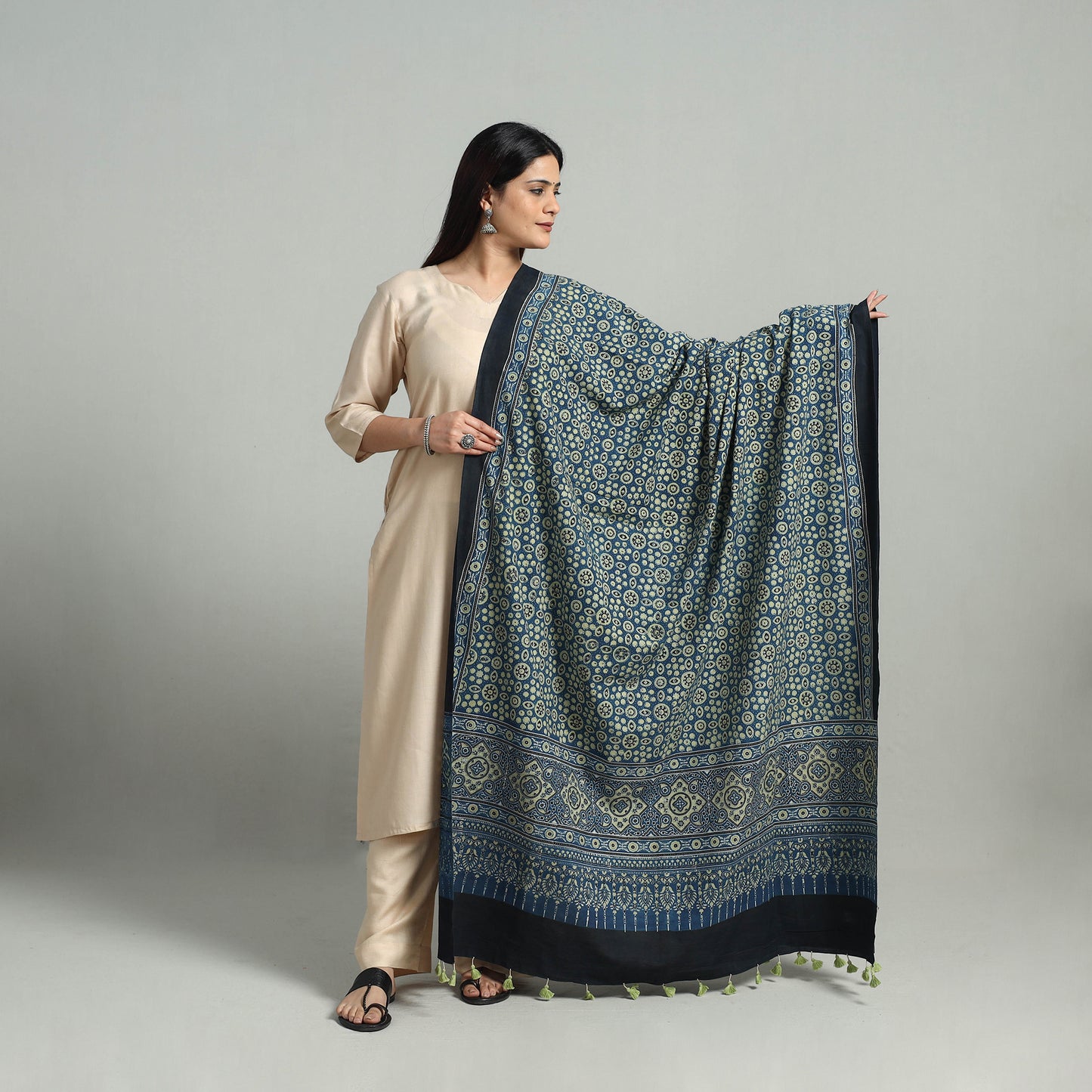 Hand Block Printed Cotton Ajrakh Dupatta 04