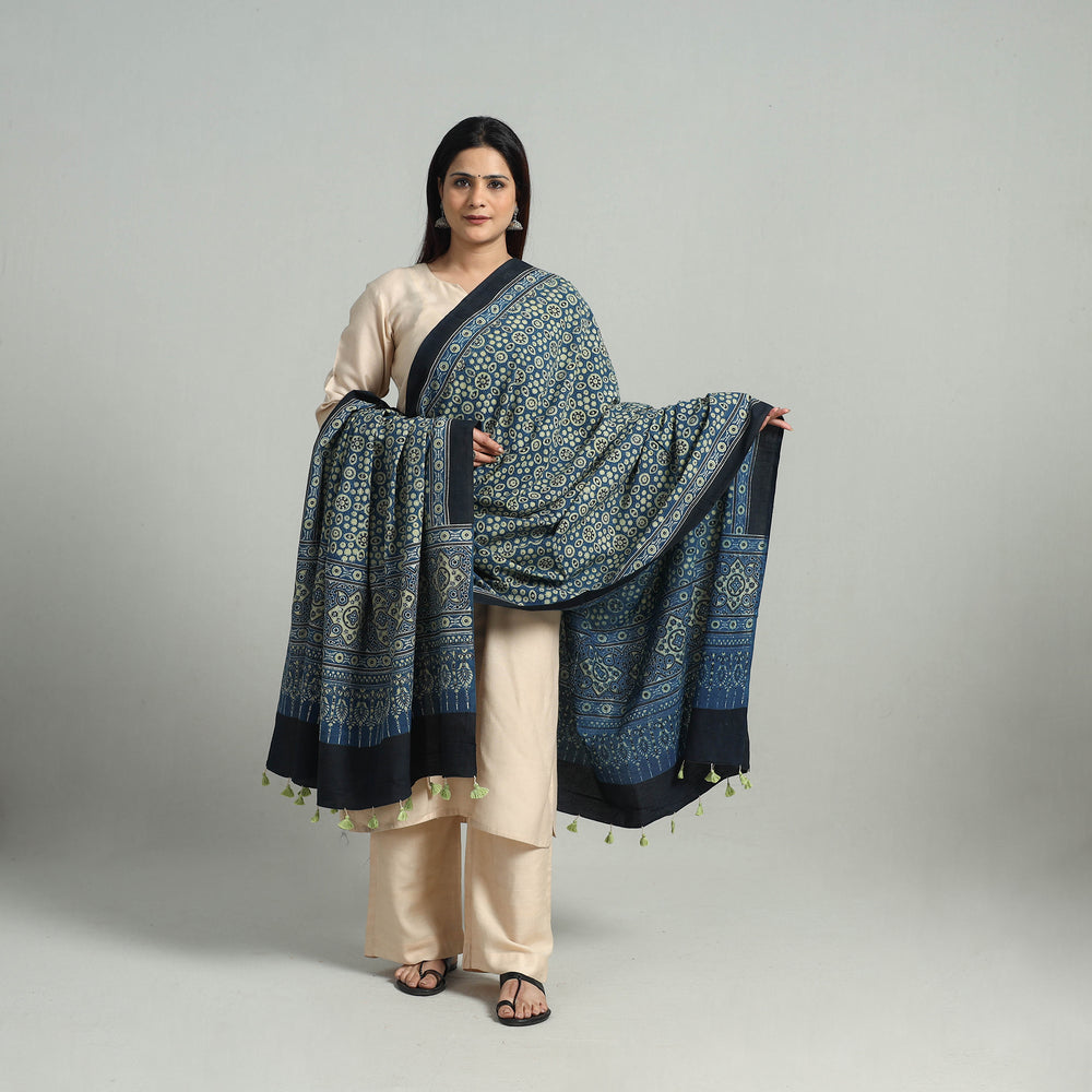 Hand Block Printed Cotton Ajrakh Dupatta 04