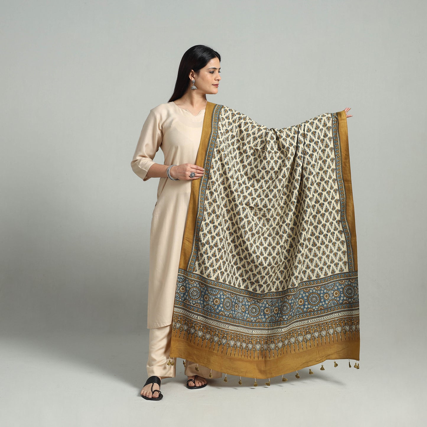 Hand Block Printed Cotton Ajrakh Dupatta 05