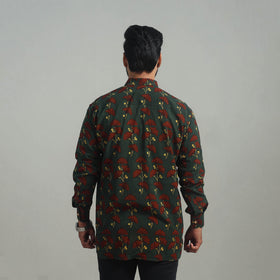 Green - Natural Dyed Cotton Men Ajrakh Print Shirt 13
