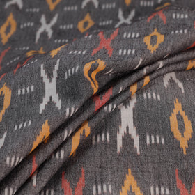 Grey - Exclusive! Pure Handspun Handwoven Pochampally Ikat Cotton x Wool Fabric 01