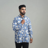 Blue - Full Sleeve Cotton Men Sanganeri Print Shirt 07