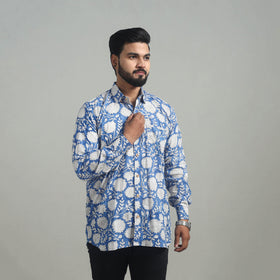 Buy Blue Full Sleeve Cotton Men Sanganeri Print Shirt