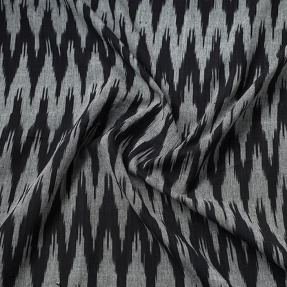 Black & Grey Pointed Chevrons Pochampally Ikat Weave Cotton Handloom Fabric