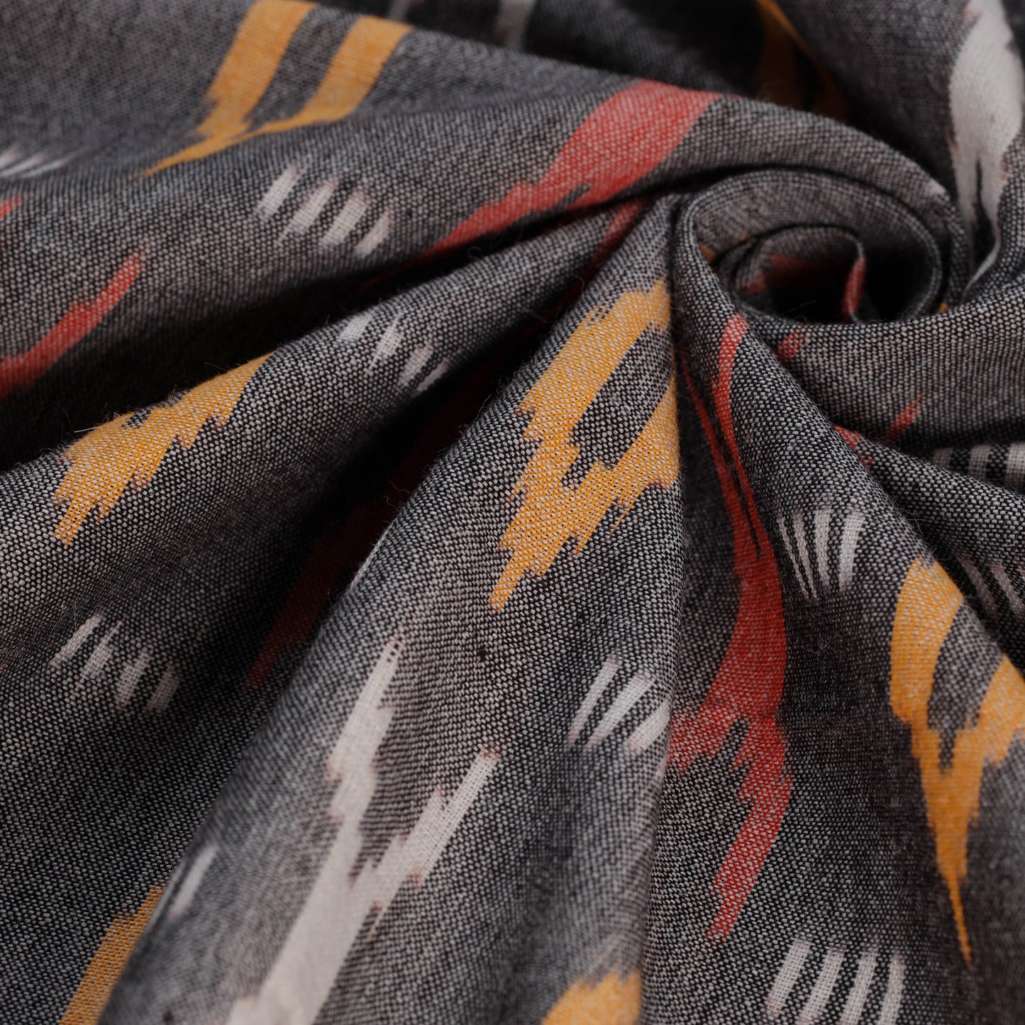 Grey - Exclusive! Pure Handspun Handwoven Pochampally Ikat Cotton x Wool Fabric 01