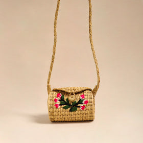 Beige - handcrafted natural water reed embroidered sling