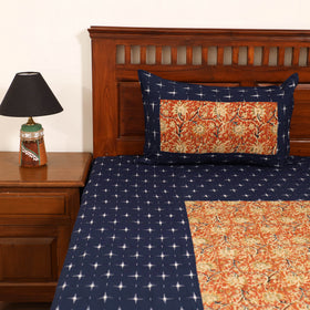 Pochampally Ikat with Kalamkari Patch Cotton Double Bedsheet Set (108 x 90 in) 04
