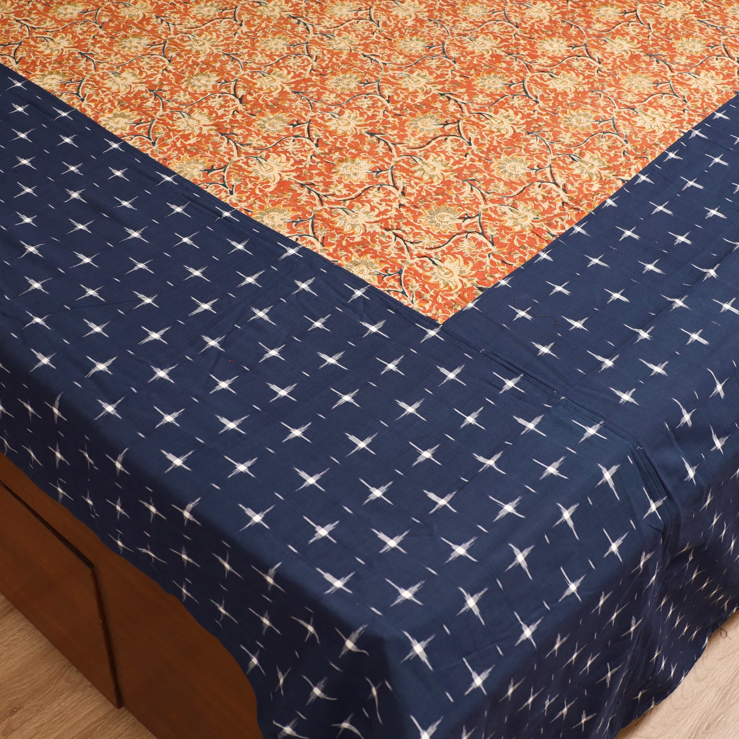 Pochampally Ikat with Kalamkari Patch Cotton Double Bedsheet Set (108 x 90 in) 04