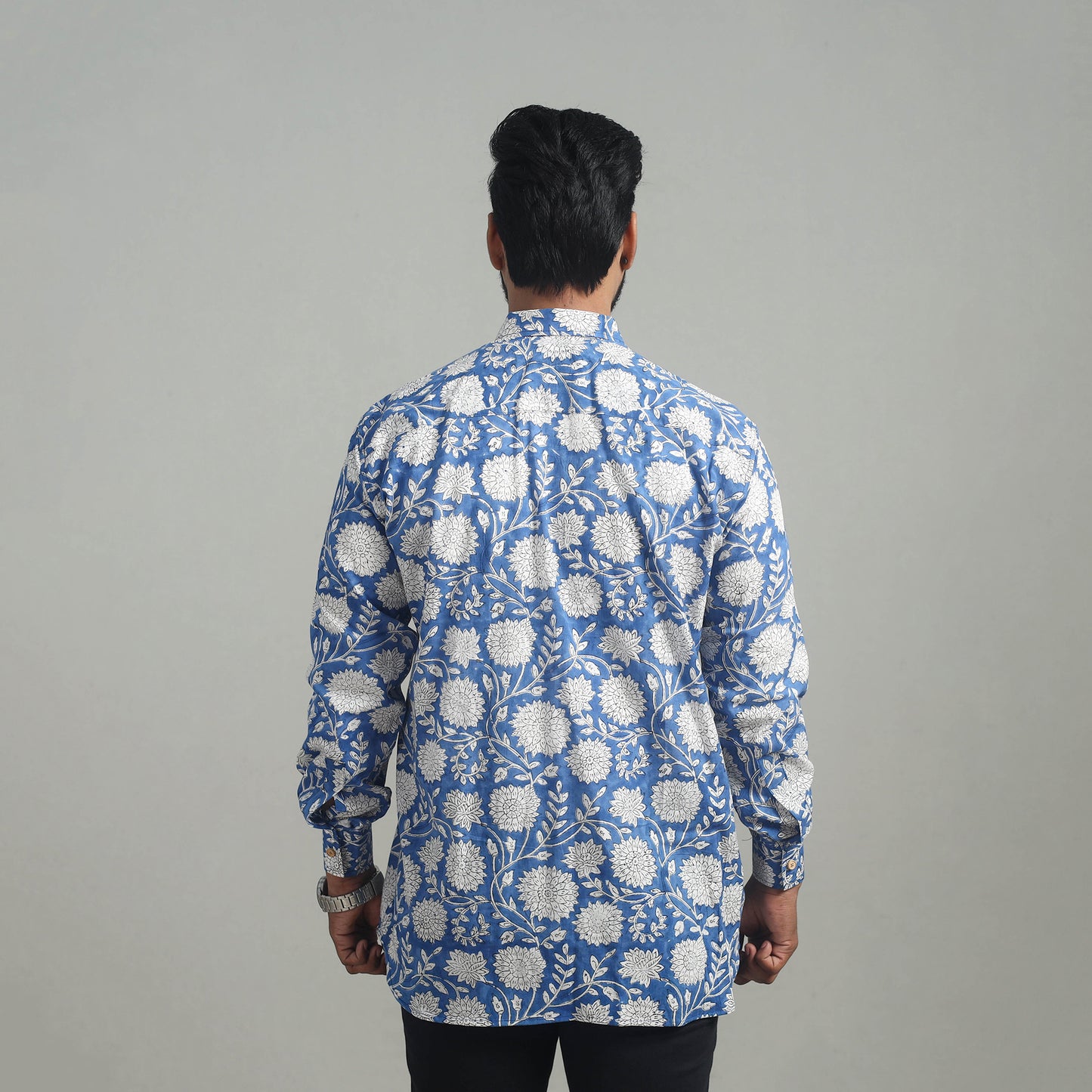 Blue - Full Sleeve Cotton Men Sanganeri Print Shirt 07