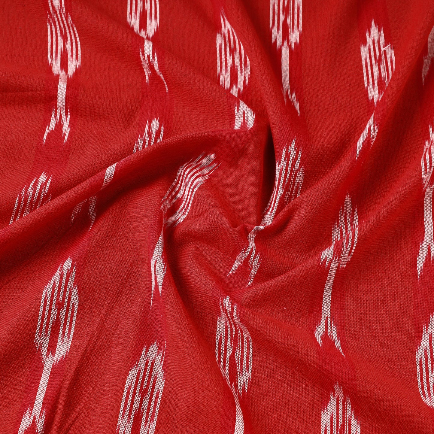 Rich Crimson Red Pochampally Ikat Weave Cotton Handloom Fabric