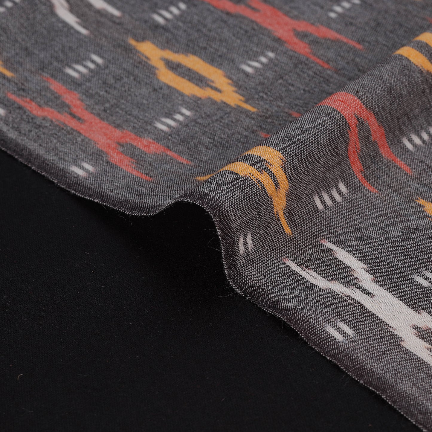 Grey - Exclusive! Pure Handspun Handwoven Pochampally Ikat Cotton x Wool Fabric 01