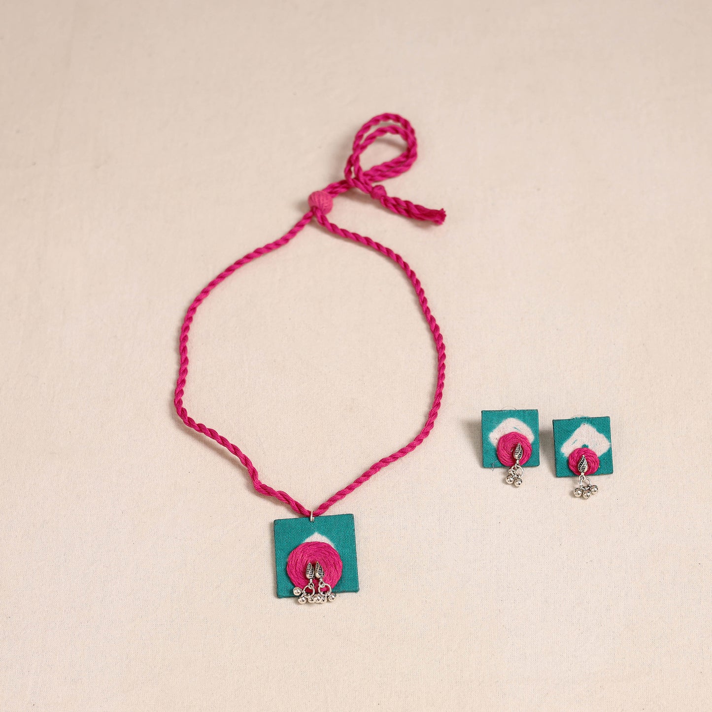 Blue - thread work gs fabart necklace set 02 - handcrafted