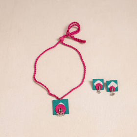 Blue - thread work gs fabart necklace set 02 - handcrafted