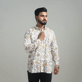 Buy White Full Sleeve Cotton Men Sanganeri Print Shirt