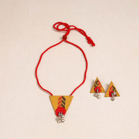 Yellow - thread work gs fabart necklace set 04 - handcrafted