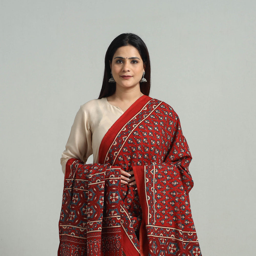 Hand Block Printed Cotton Ajrakh Dupatta 09