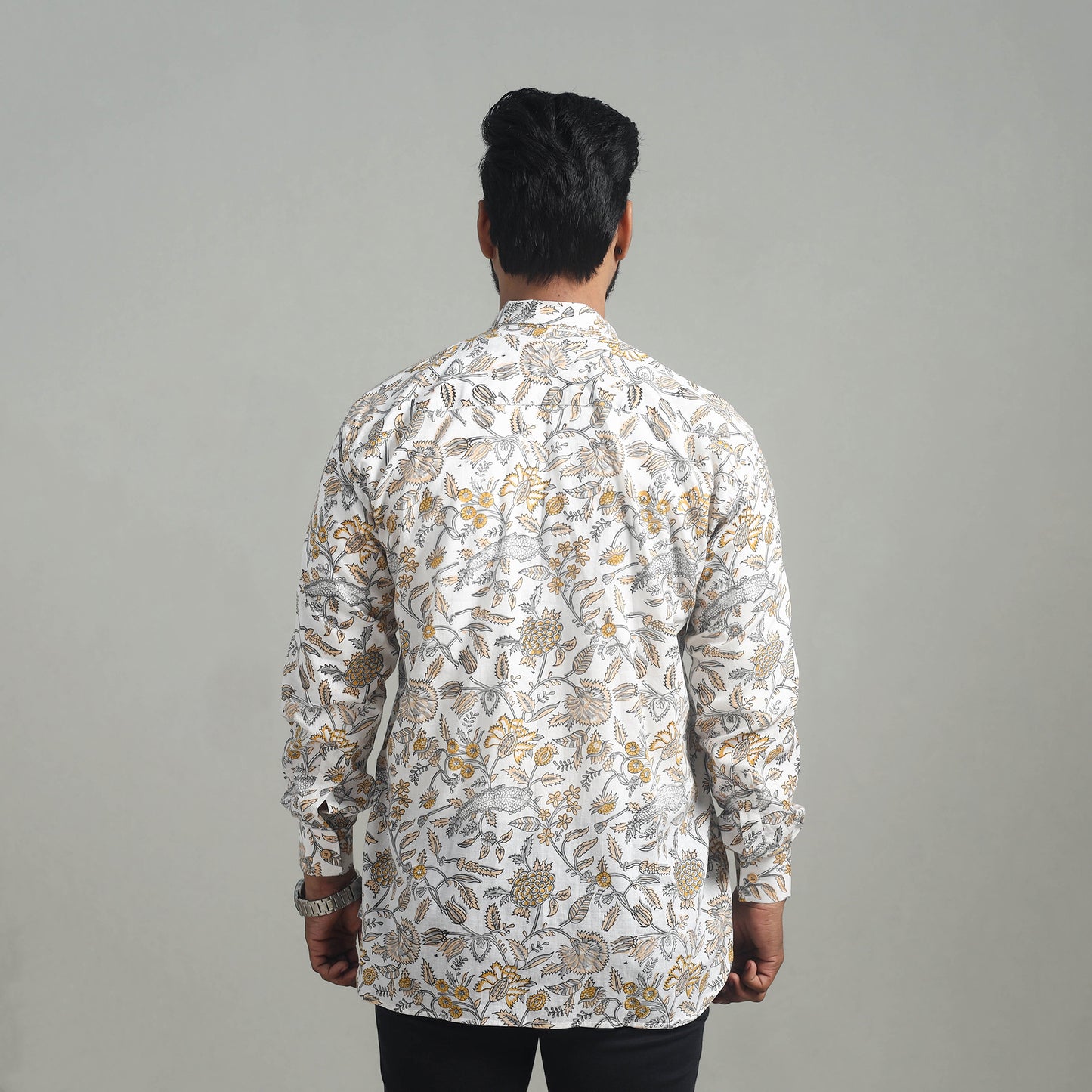 White - Full Sleeve Cotton Men Sanganeri Print Shirt 08