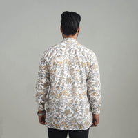 White - Full Sleeve Cotton Men Sanganeri Print Shirt 08