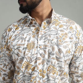 Buy White Full Sleeve Cotton Men Sanganeri Print Shirt