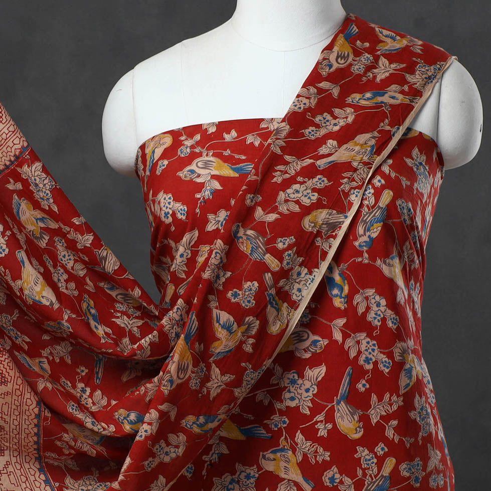 Red - 3pc Kalamkari Print Cotton Dress Material 03