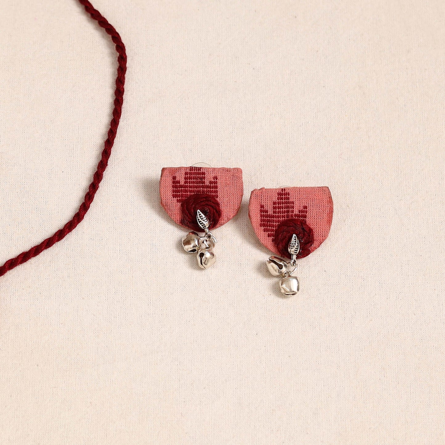 Pink - thread work gs fabart necklace set 05 - handcrafted