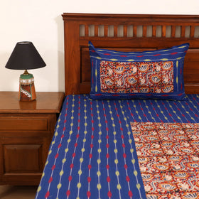 Pochampally Ikat with Kalamkari Patch Cotton Double Bedsheet Set (108 x 90 in) 06