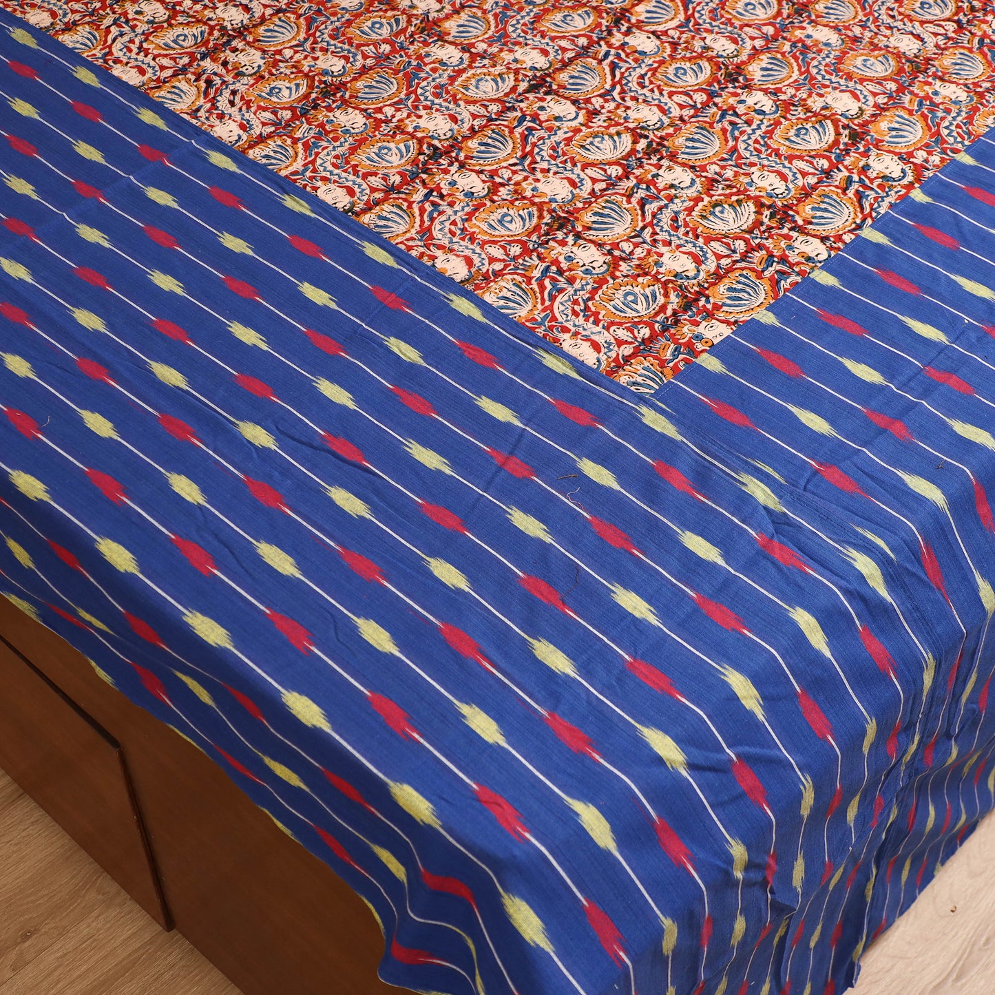 Pochampally Ikat with Kalamkari Patch Cotton Double Bedsheet Set (108 x 90 in) 06