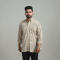 Beige - Natural Dyed Cotton Men Ajrakh Print Shirt 05