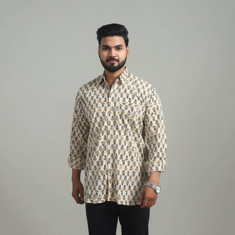 Natural Dyed Cotton Men Ajrakh Print Shirt 05