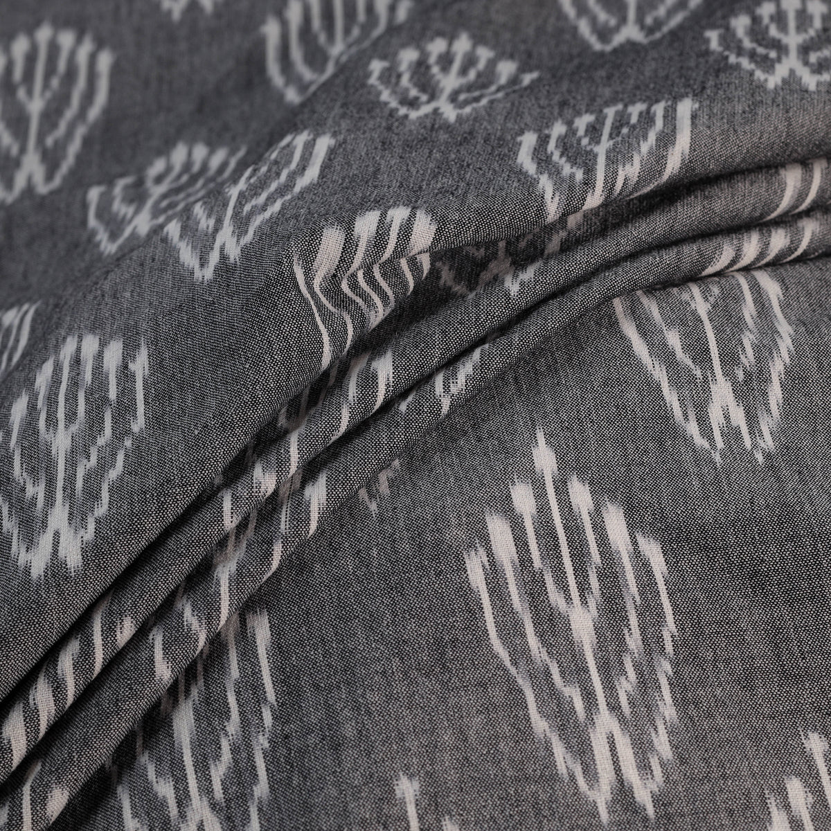 Grey - Exclusive! Pure Handspun Handwoven Pochampally Ikat Cotton x Wool Fabric 03