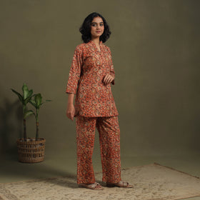 Orange Pedana Natural Dyed Block Print Kalamkari Co-ord Set 
