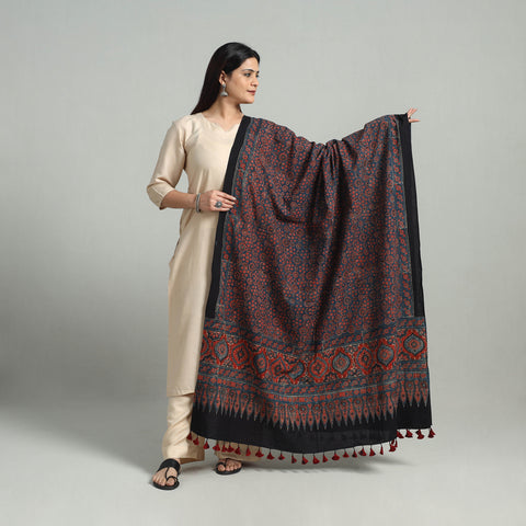 Multicolor - Hand Block Printed Cotton Ajrakh Dupatta 11