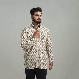 Buy Beige Natural Dyed Cotton Men Ajrakh Print Shirt 