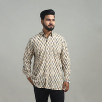 Beige - Natural Dyed Cotton Men Ajrakh Print Shirt 05