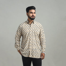 Buy Beige Natural Dyed Cotton Men Ajrakh Print Shirt 