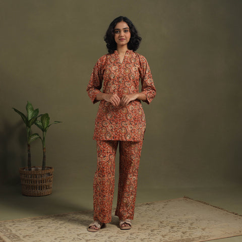 Orange Pedana Natural Dyed Block Print Kalamkari Co-ord Set 