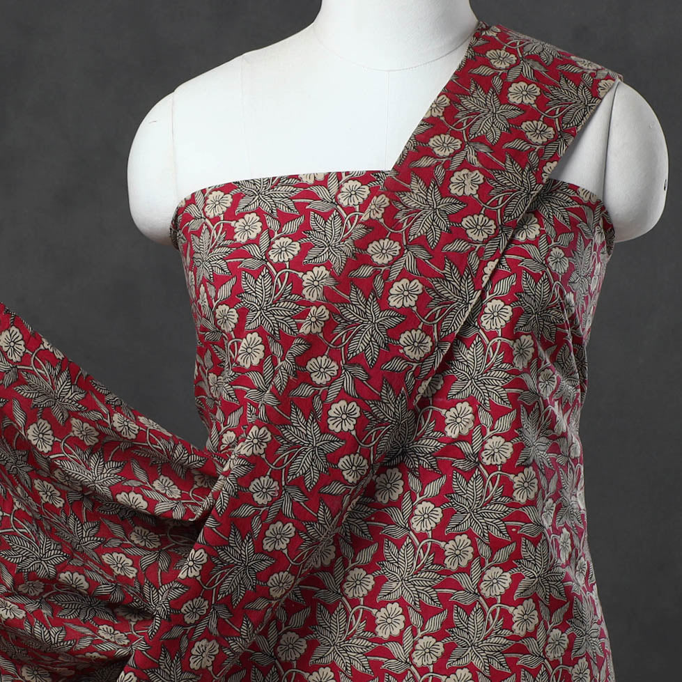 Pink - 3pc Kalamkari Print Cotton Dress Material 05