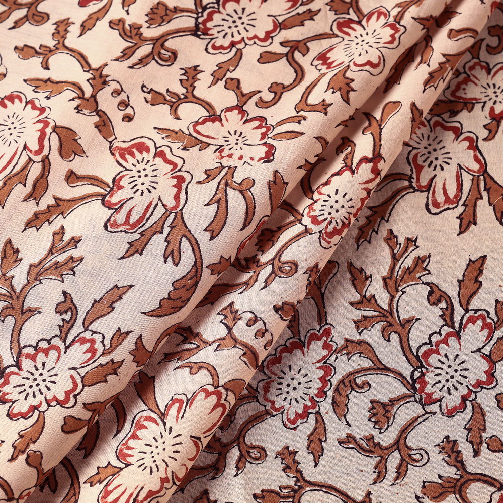 Beige - Sanganeri Block Printed Mul Cotton Fabric