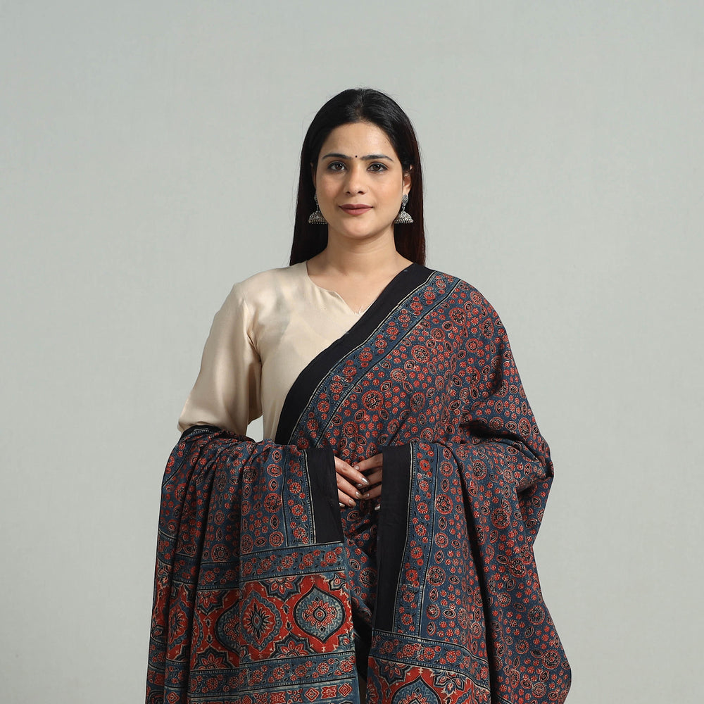 Hand Block Printed Cotton Ajrakh Dupatta 11