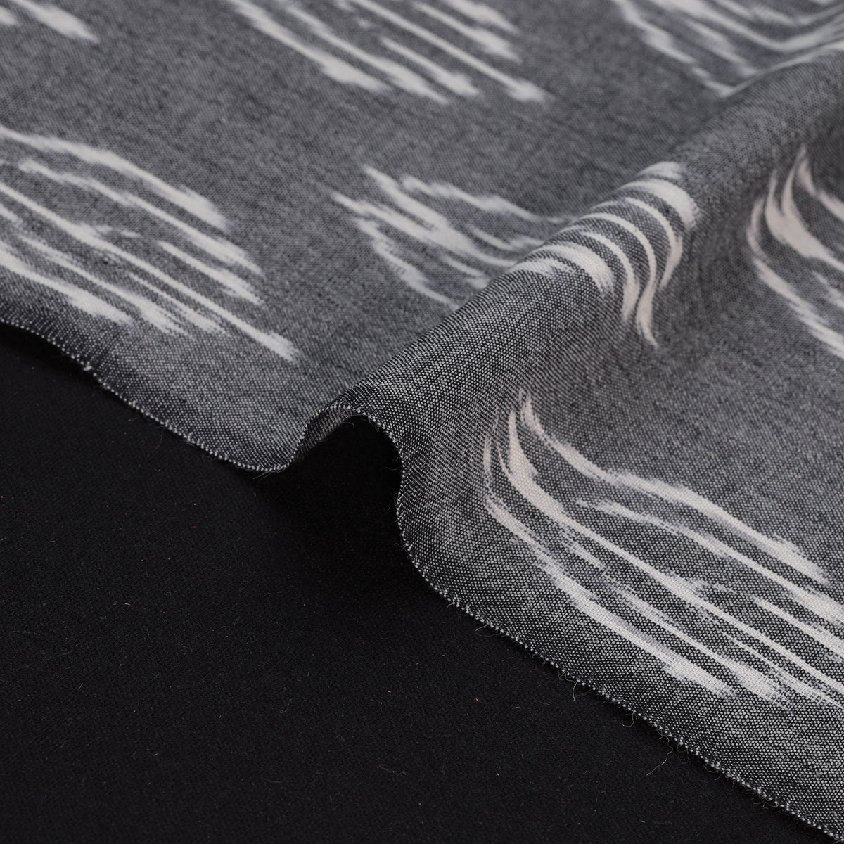 Grey - Exclusive! Pure Handspun Handwoven Pochampally Ikat Cotton x Wool Fabric 03