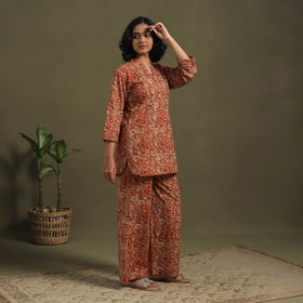 Orange Pedana Natural Dyed Block Print Kalamkari Co-ord Set 