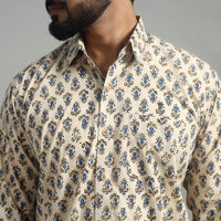 Beige - Natural Dyed Cotton Men Ajrakh Print Shirt 05