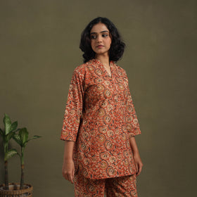Orange Pedana Natural Dyed Block Print Kalamkari Co-ord Set 