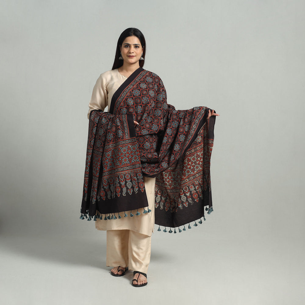 Hand Block Printed Cotton Ajrakh Dupatta 12