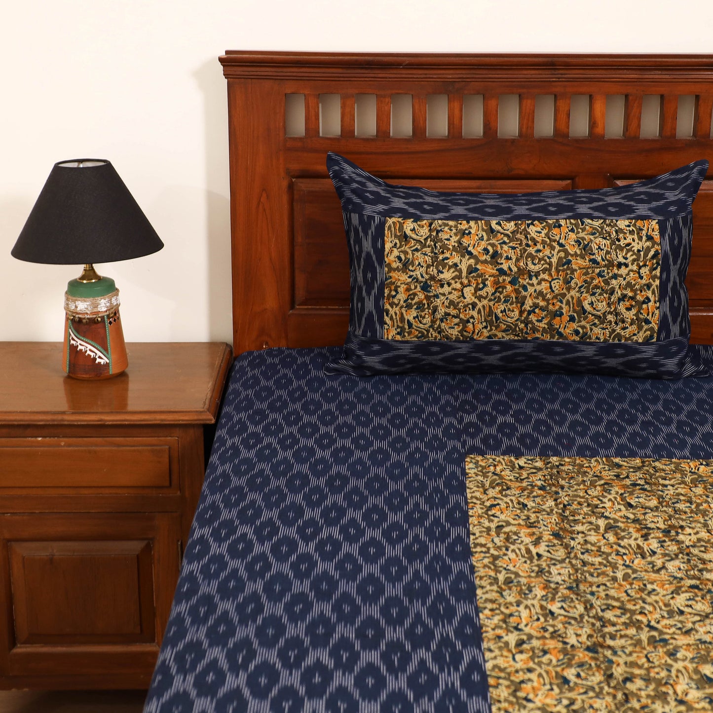 Pochampally Ikat with Kalamkari Patch Cotton Double Bedsheet Set (108 x 90 in) 07